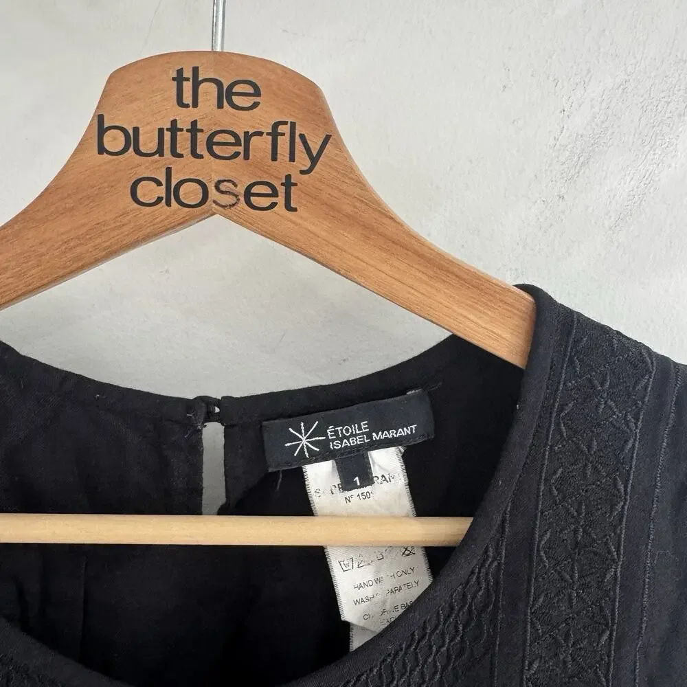 Isabel Marant Black Embroidered Short Sleeve Blouse Size 1 LS - Picture 3 of 4